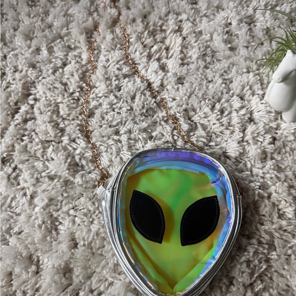 Iridescent Alien Face Crossbody transparent, see-through festival, safe rave Bag - Picture 5 of 6